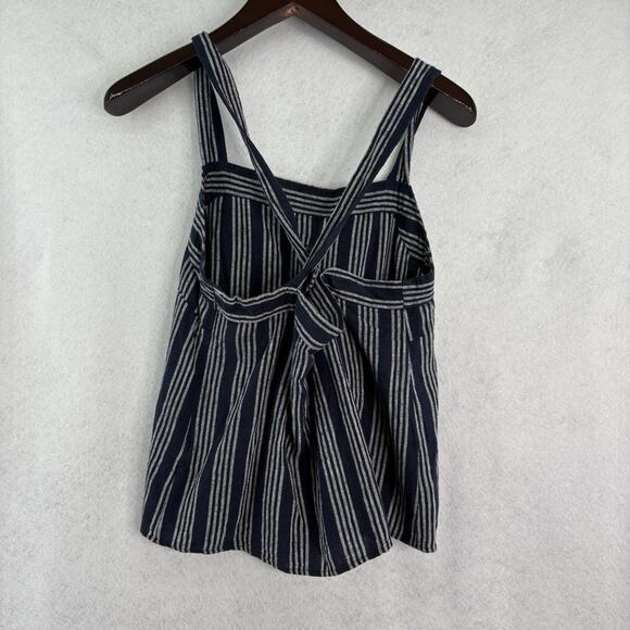 Ann Taylor LOFT Outlet Womens Sz 6 Navy Striped Criss Cross Linen Blend Tank NWT - Picture 4 of 9